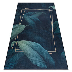 RUGSX Tapis lavable ANDRE 1170 Feuilles, géométrique antidérapant - bleu 120x170 cm