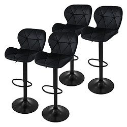 ML-Design Lot 4 tabourets de bar rembourrées velours chaise noir hauteur réglable 59-79cm