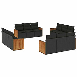 Maison Chic Salon de jardin 12 pcs avec coussins | Ensemble de Table et chaises | Mobilier d'Extérieur noir résine tressée -GKD55456