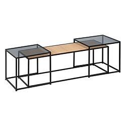 BigBuy Home Table Basse Noir Naturel Verre Fer Rotin 97,5 x 34 x 35 cm (3 Unités)