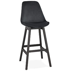 Alterego Tabouret de bar 'MORISS' en velours noir et pieds en bois noir