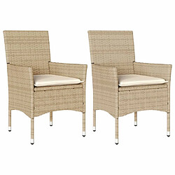 vidaXL Chaises de jardin avec coussins lot de 2 beige résine tressée