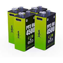 SANAG Loopenergy Lot De 4 Blocs Pp3 9 V 4500 Mwh Batterie Usb-C Rechargeable, Batterie Li-Ion, 2 Câbles De Charge Usb Type A Vers 2 X Type C