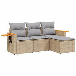 vidaXL Salon de jardin avec coussins 4 pcs beige résine tressée