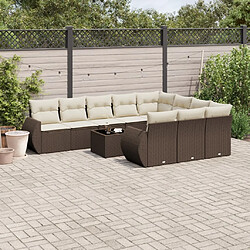 vidaXL Salon de jardin et coussins 11 pcs marron résine tressée