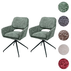 Mendler Lot de 2 chaises de salle à manger HWC-N74, chaise de cuisine, pivotante Auto-Return, tissu chenille (490g/m²) Öko-Tex ~ vert