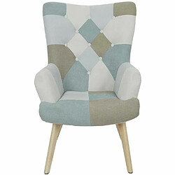 Avis The Home Deco Factory Fauteuil en tissu patchwork pieds en bois brut Alta bleu.