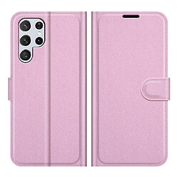 Etui en PU texture litchi, fermeture magnétique rose pour Samsung Galaxy S22 Ultra