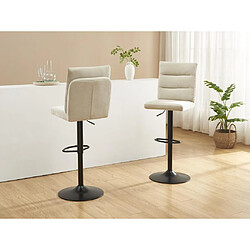 Vente-Unique Lot de 2 tabourets de bar en tissu et métal noir - Hauteur réglable - Beige - NORIEL