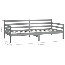 vidaXL Lit de jour sans matelas gris bois de pin massif 90x200 cm pas cher