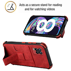 Coque en TPU + PU antichoc, coussin d'angle avec béquille, porte-cartes rouge pour votre Realme 8/8 Pro