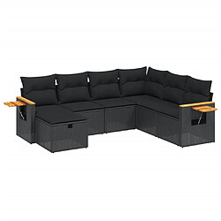 vidaXL Salon de jardin 7 pcs avec coussins noir résine tressée