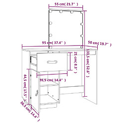 vidaXL Coiffeuse avec LED Gris 95x50x133,5 cm Bois de pin massif pas cher