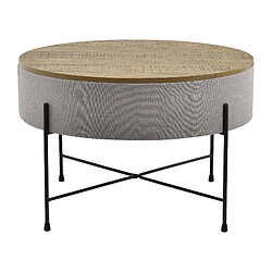 Helloshop26 Table basse ronde avec plateau amovible panneaux de particules textile métal 40 x 60 cm bois gris noir 03_0004151