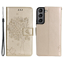 Etui en PU motif chat et arbre avec support or pour votre Samsung Galaxy S22