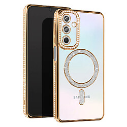 Avizar Coque Diamant pour Samsung Galaxy A15 MagSafe Contour Strass Dorée