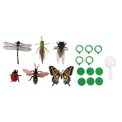 6 Pièces Mini Figurines Animaux Insectes en Plastique avec Loupe Piédestal et Anneau Science Modèle Enfants Jouets