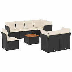 Maison Chic Ensemble Tables et chaises d'extérieur 9 pcs avec coussins,Salon de jardin noir résine tressée -GKD590116