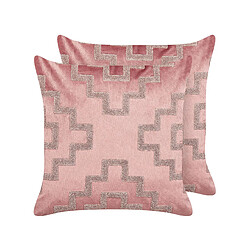 Beliani Lot de 2 coussins SERGIPE Velours 45 x 45 cm Géométrique Rose