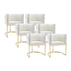 Lot de 6 chaises avec accoudoirs - Tissu bouclette et acier inoxydable - Blanc et doré - PERIA de Pascal MORABITO