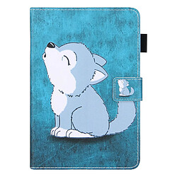 Etui en PU texture croisée antichute, réglable avec support loup mignon pour votre Apple iPad mini (2021)