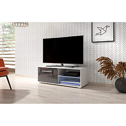 VIVALDI Meuble TV - MOON 2 - 100 cm - blanc mat / gris brillant +LED - style moderne