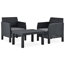 vidaXL Salon de jardin 3 pcs avec coussins PP Rotin Anthracite