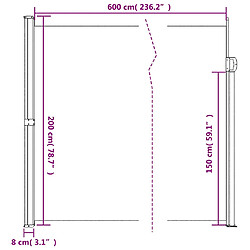 vidaXL Auvent latéral rétractable noir 200x600 cm pas cher