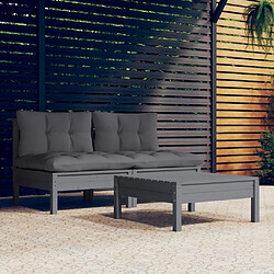 Maison Chic Ensemble de 3 Tables et chaises d'extérieur avec coussins,Salon de jardin, Ensemble Tables et chaises d'extérieur anthracite bois de pin -GKD450929