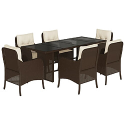 Maison Chic Ensemble à manger d'extérieur 7 pcs avec coussins,Salon de jardin,Mobilier de jardin marron rotin -GKD434971