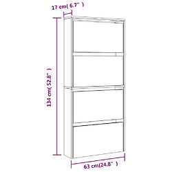 vidaXL Armoire à chaussures miroir à 4 niveaux chêne fumé 63x17x134 cm pas cher