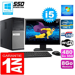 PC Tour DELL 7010 Core I5-3470 Ram 8Go Disque 480 Go SSD Wifi W7 Ecran 22" - Occasion