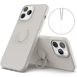 Coque en silicone facile à nettoyer avec béquille réglable et sangle gris pour votre Apple iPhone 13 Pro 6.1 pouces