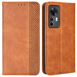 Etui en PU texture rétro, absorption magnétique avec support pour votre Xiaomi 12T 5G/12T Pro 5G/Redmi K50 Ultra 5G - marron