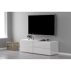 Alter Meuble TV de salon, Made in Italy, Meuble TV avec 1 porte et 2 tiroirs, 110x40h35 cm, couleur blanc brillant