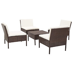 vidaXL Salon de jardin 5 pcs avec coussins Résine tressée Marron