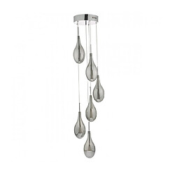 Luminaire Center Suspension Seta Chrome poli,verre fumé 6 ampoules 130cm