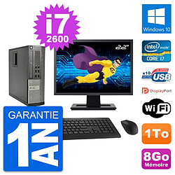 PC Dell 990 SFF Ecran 22" Intel i7-2600 RAM 8Go Disque Dur 1To Windows 10 Wifi - Occasion