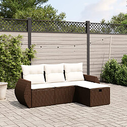 vidaXL Salon de jardin 4 pcs avec coussins marron résine tressée