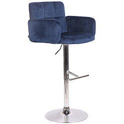 Decoshop26 Tabouret de bar pivotant en velours bleu et métal chromé avec accoudoirs repose-pieds et dossier TDB10648