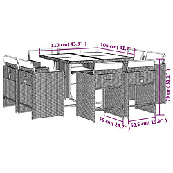 vidaXL Ensemble à manger de jardin et coussins 9 pcs marron poly rotin pas cher