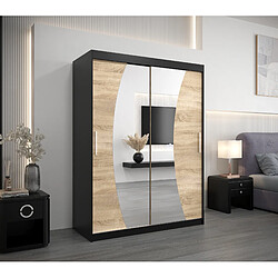 Abiks Meble Armoire Wave à portes coulissantes 200/150/62 2 portes (noir/sonoma)