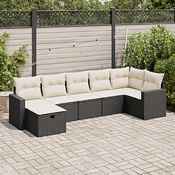 vidaXL Salon de jardin 7 pcs avec coussins noir résine tressée