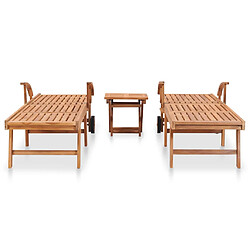 vidaXL Chaises longues lot de 2 avec table Bois de teck solide