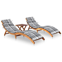 Helloshop26 Lot de 2 transats chaise longue bain de soleil lit de jardin terrasse meuble d'extérieur avec table et coussins acacia solide 02_0012107