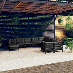 Maison Chic Salon de jardin 10 pcs + coussins - Mobilier/Meubles de jardin - Table et chaises d'extérieur Noir Bois de pin -MN16227