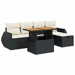 vidaXL Salon de jardin 6 pcs avec coussins noir résine tressée acacia