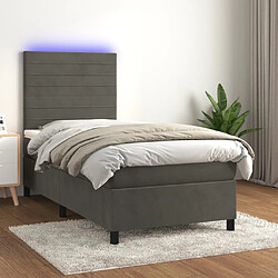 Sommier à lattes et matelas LED,Cadre à lattes de lit pour Adulte Gris foncé 90x190cm Velours -MN58451