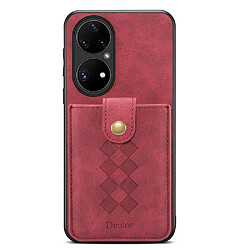 Coque en TPU + PU avec porte-carte détachable rouge pour votre Huawei P50 Pro