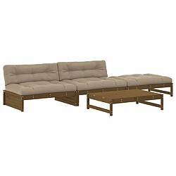 Maison Chic Salon de jardin 4 pcs + coussins - Mobilier/Meubles de jardin - Table et chaises d'extérieur marron miel bois massif -MN17719